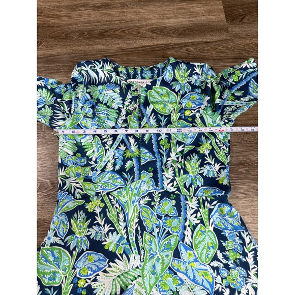 Gretchen Scott XS Floral A-Line Dress Blue Green Twirly Whirly Short Sleeve - Picture 4 of 10